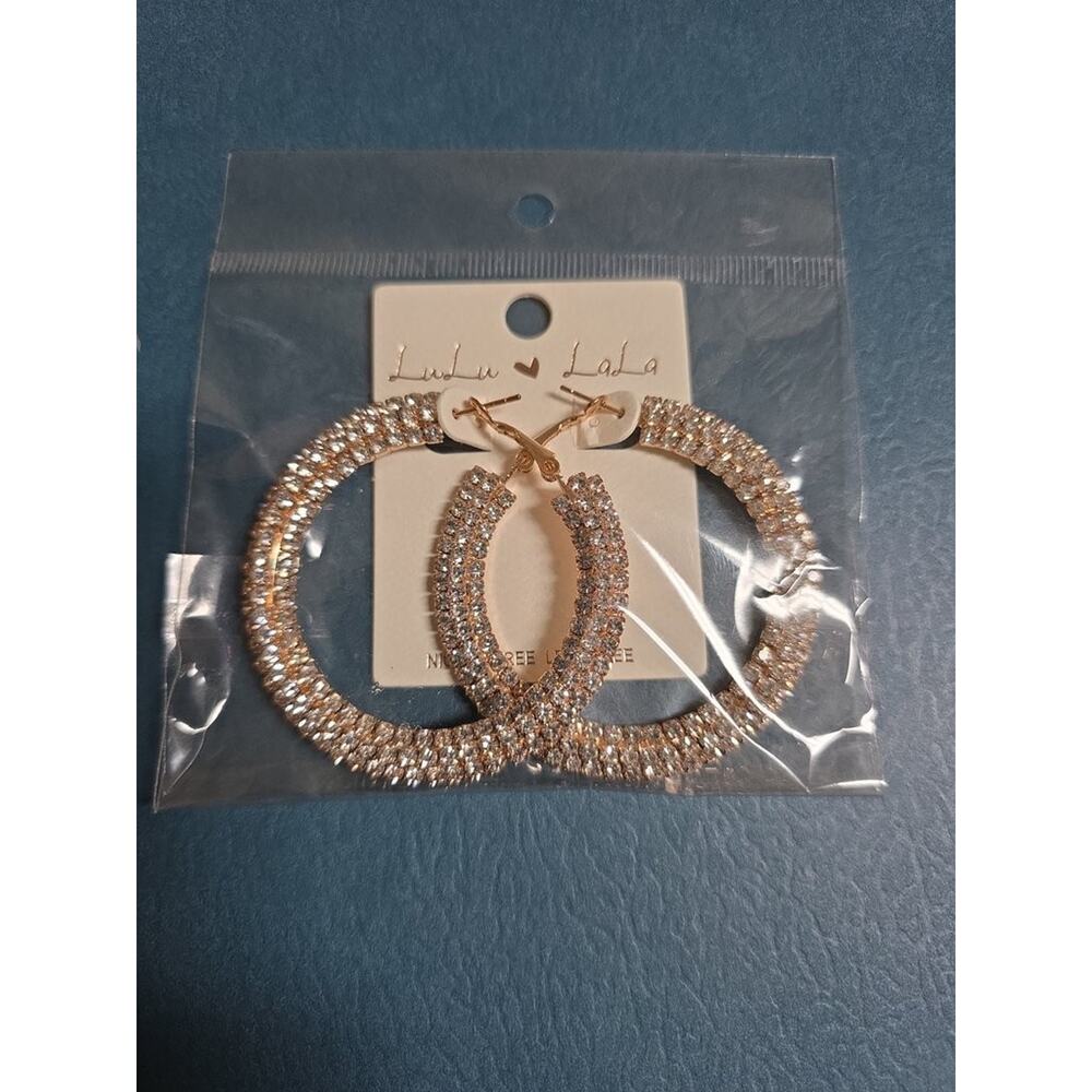 Lulu Lala Rhinestone Hoop Gold Earrings